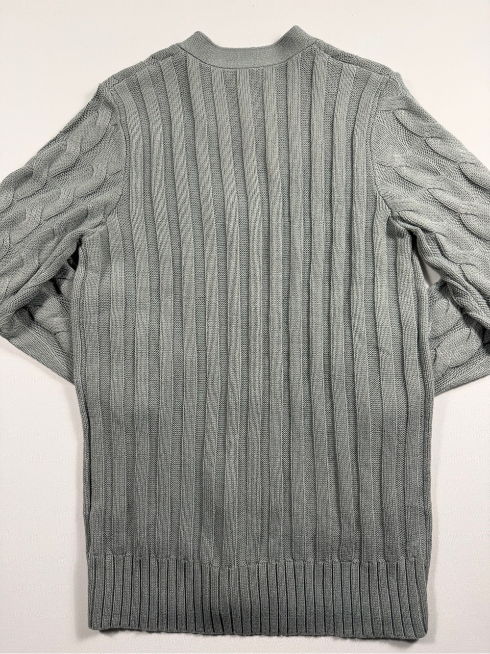 MEROKEETY Gray Cable Knit Grandpa Cardigan Sweater NWT L Pockets Fisherman Knit - Picture 8 of 9